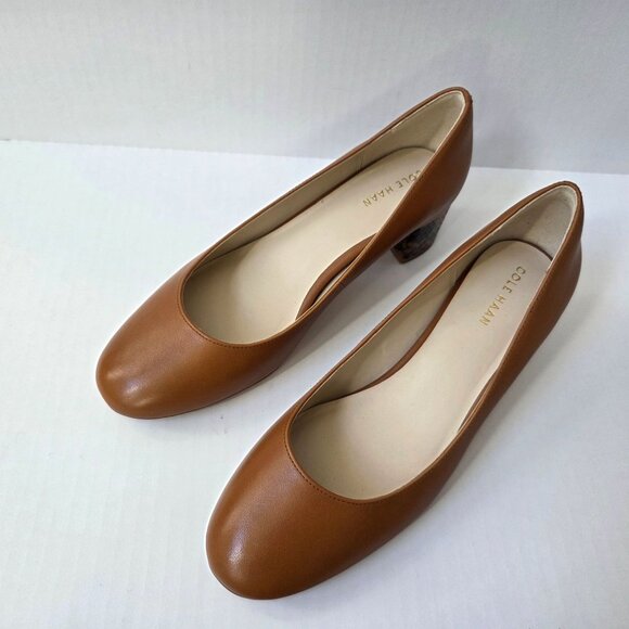 Cole Haan Lesli Block Pumps Womens 7 Brown Leather Contrasting Snakeskin Heels - Picture 9 of 12